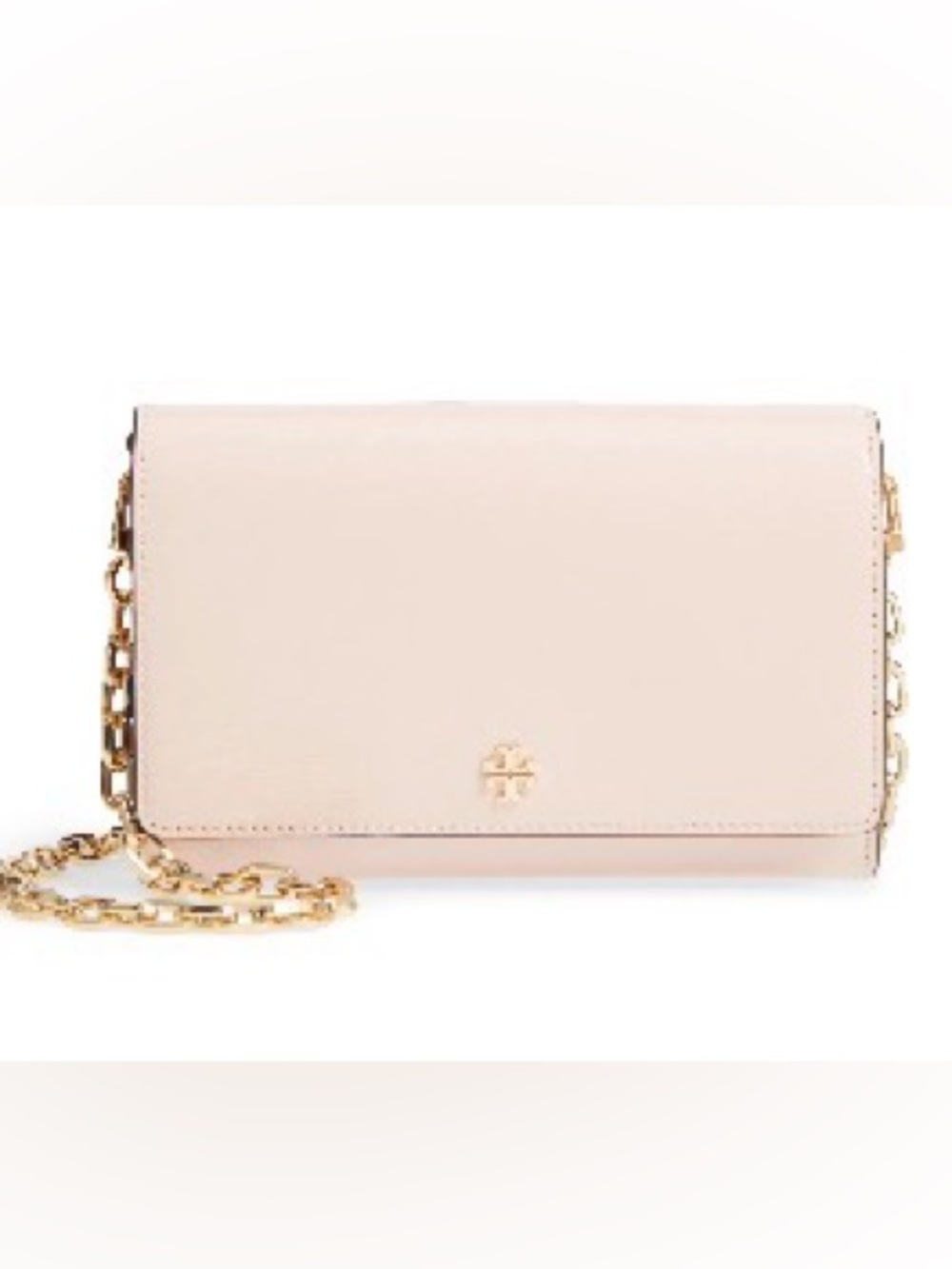 Tory Burch Blush Leather Chain Clutch with Gold Logo